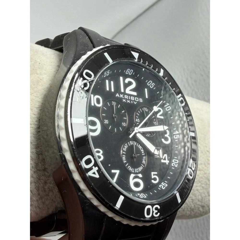 Akribos XXIV AK616WT Chipped Face‎ New Battery Mens Chronograph Watch 46MM 7
